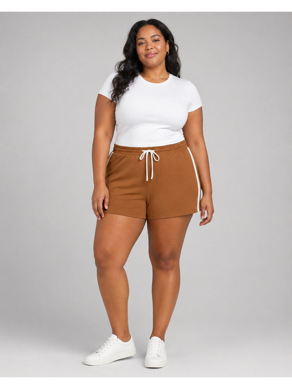 Feathers Shorts 2X Brown White Stripe Drawstring Waist Stretch Lounge Casual